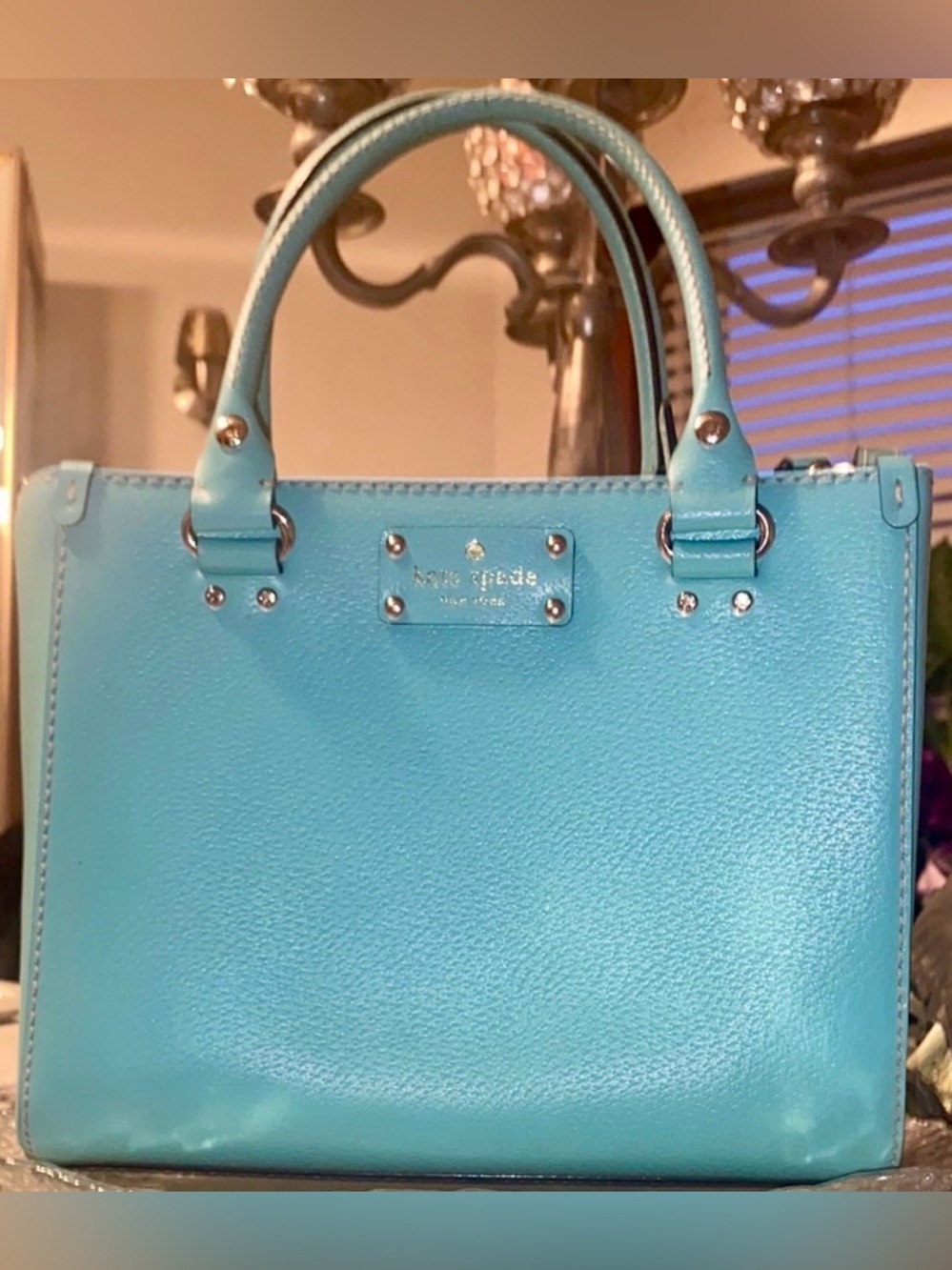 Kate Spade Wellesley Quinn Tiffany Blue Cowhide Leather Satchel/Crossbody - EUC - Picture 3 of 13
